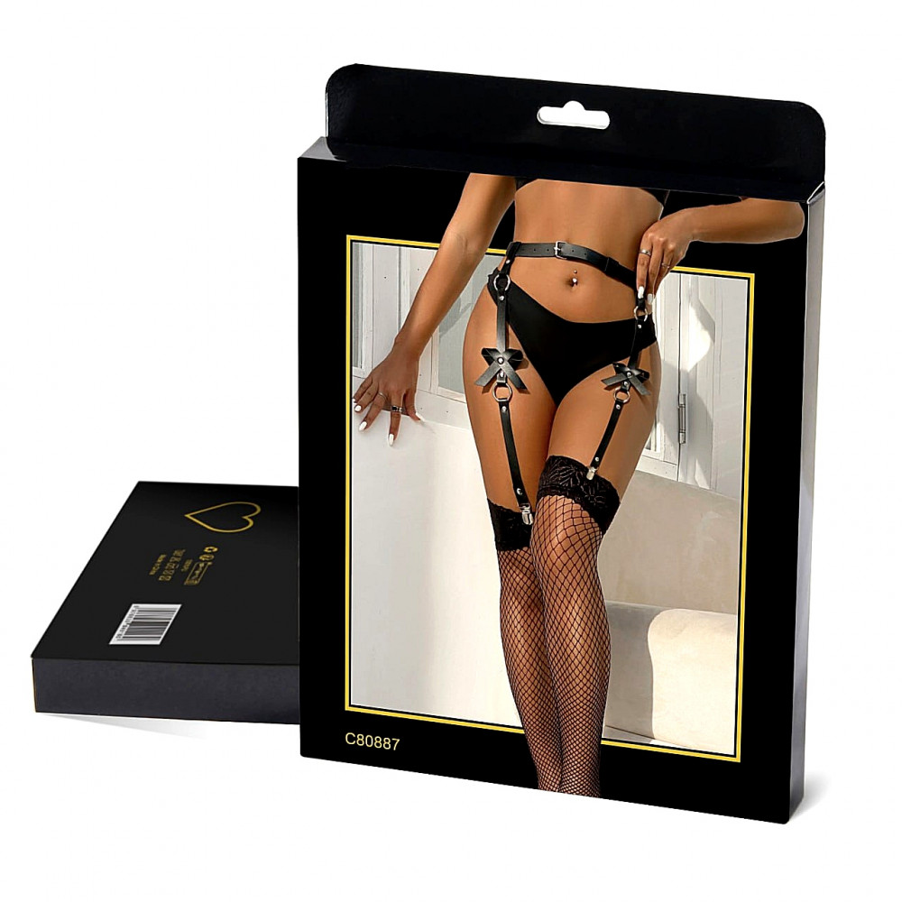 Різне - Портупея-пояс для панчіх Star Night із декоративними бантиками, чорний 4