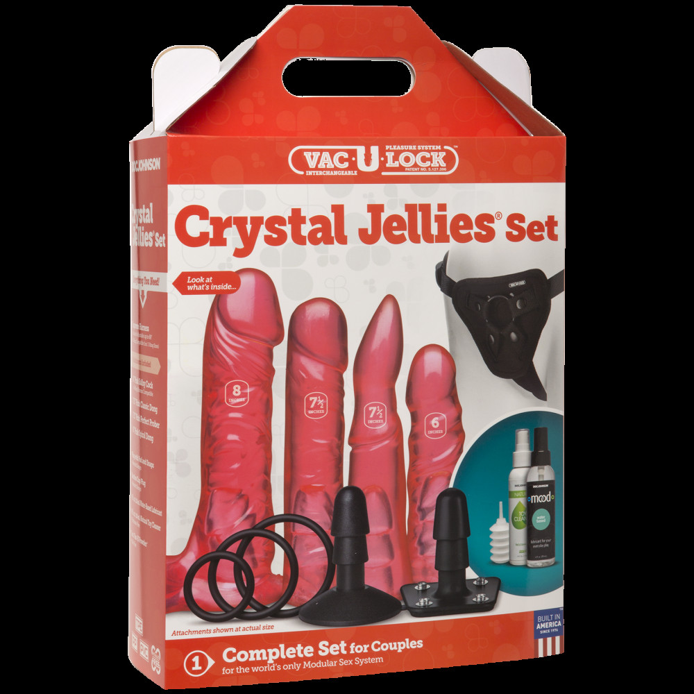 Страпон - Набор для страпона Doc Johnson Vac-U-Lock Crystal Jellies Set, диаметр 3,8см, 2×4,5см, 5,1см 2