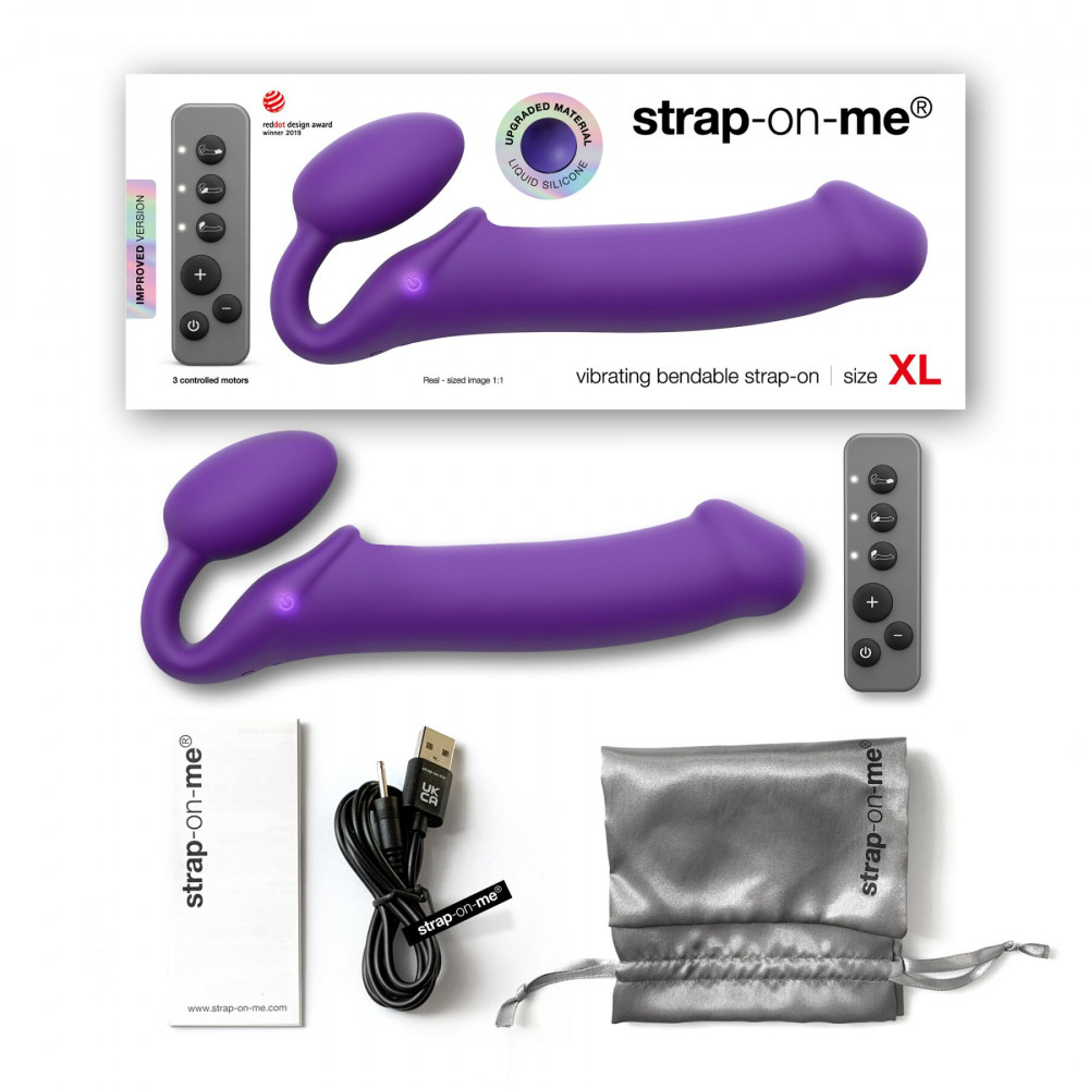 Страпони - Безремінний страпон з вібрацією Strap-On-Me Vibrating Violet XL, діам. 4,7см, пульт ДК, регульований 12