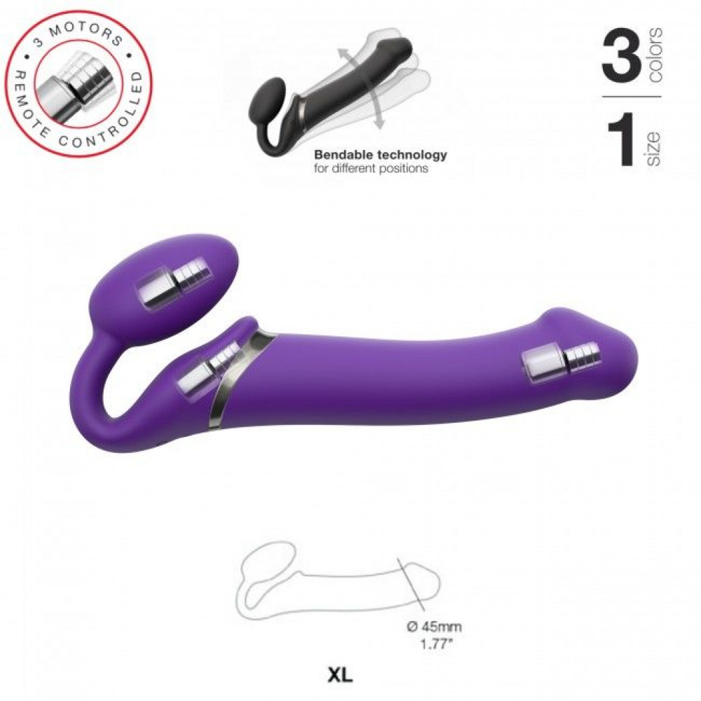 Страпоны безремневые - Безремневой страпон с вибрацией Strap-On-Me Vibrating Violet XL, диам. 4,5см, пульт ДУ, регулируемый 5