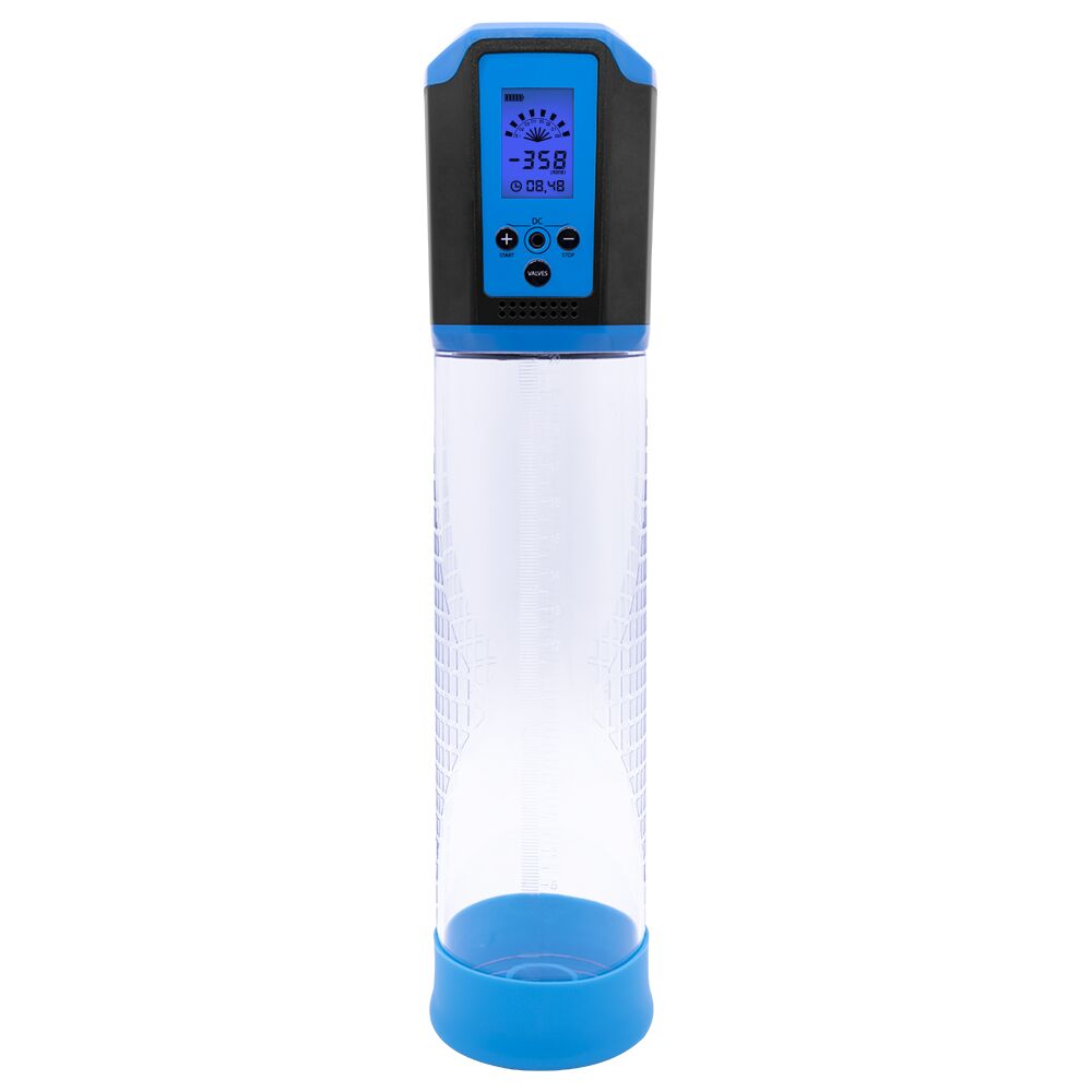  - Автоматическая вакуумная помпа Men Powerup Passion Pump Blue, LED-табло, перезаряжаемая, 8 режимов