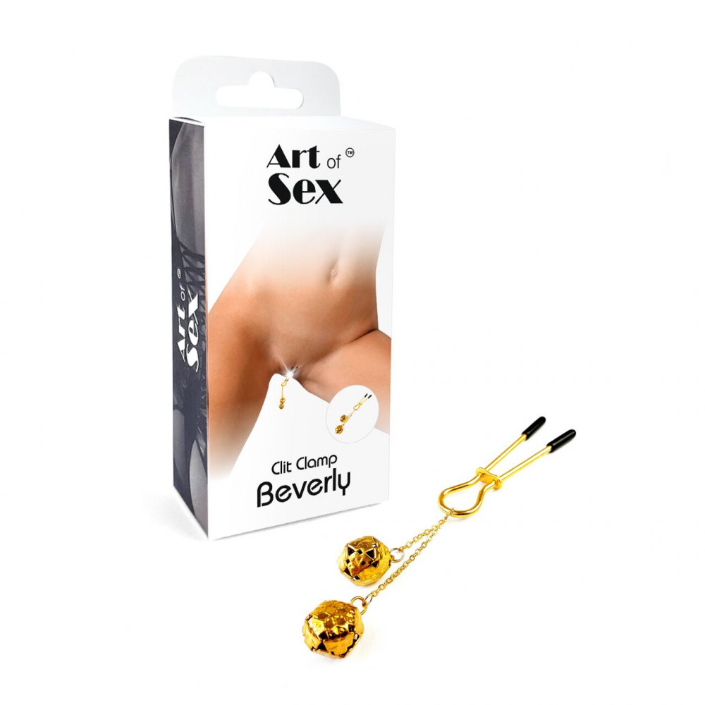 Интимные украшения - Зажим для клитора с бубенцами Art of Sex - Beverly clit clamp, Золото 2