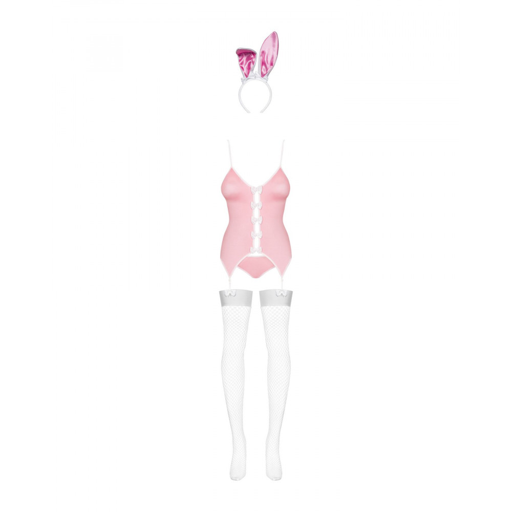 Эротические костюмы - Эротический костюм зайки Obsessive Bunny suit 4 pcs costume pink S/M, розовый, топ с подвязками, тру 3