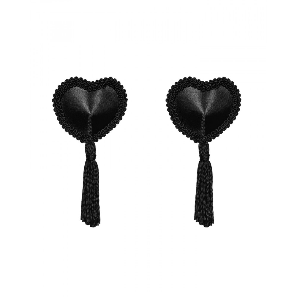 Интимные украшения - Эротические наклейки на соски с кисточками Obsessive Tassel nipple covers black, черные 1