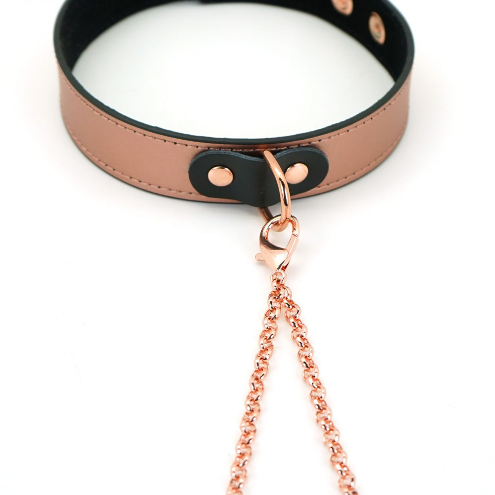 Ошейники, поводки - Ошейник с зажимами для сосков Liebe Seele Rose Gold Memory Collar with Nipple Clamps 3