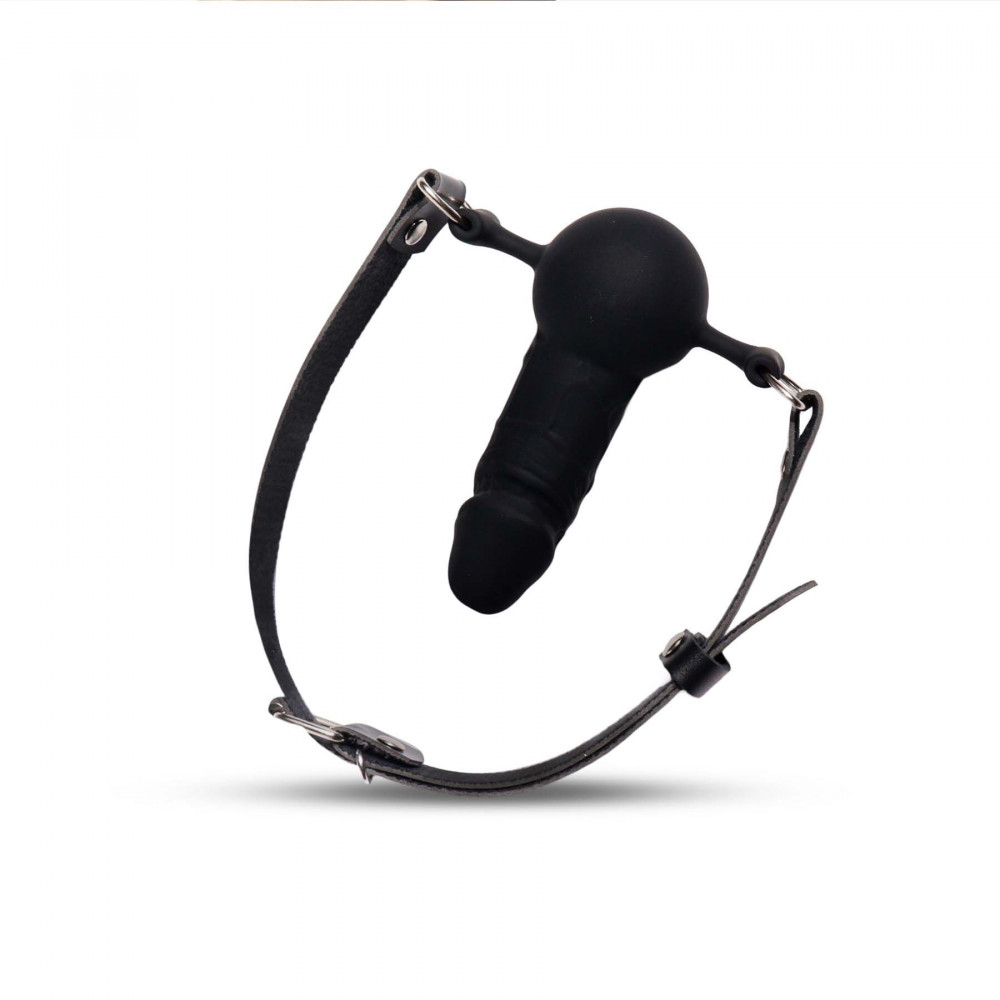 Повязки на глаза, кляпы, зажимы - Кляп силиконовый с фаллоимитатором Art of Sex - Phallus, натуральная кожа, черный