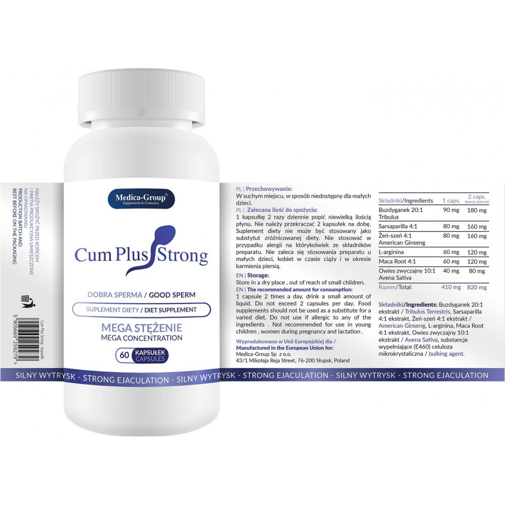 Збуджувальні препарати - Таблетки Medica Group Cum Plus Strong для збільшення кількості та якості сперми, 60 капсул 2