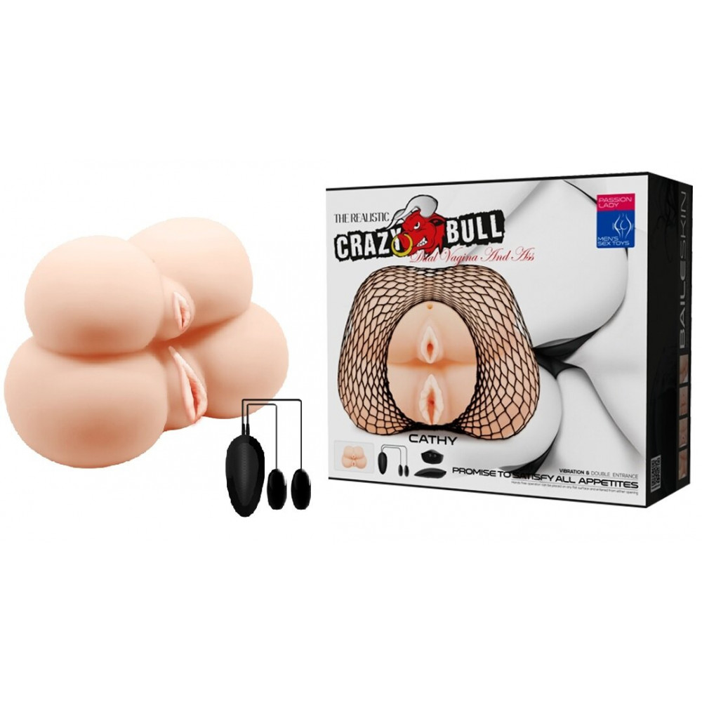 Мастурбаторы вагины - Мега мастурбатор с двойной вибрацией Crazy Bull - Dual Vagina And Ass Vibrating, BM-009136