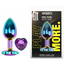 Анальная пробка с кристаллом EGZO - Multicolor Heart Plug Purple size S