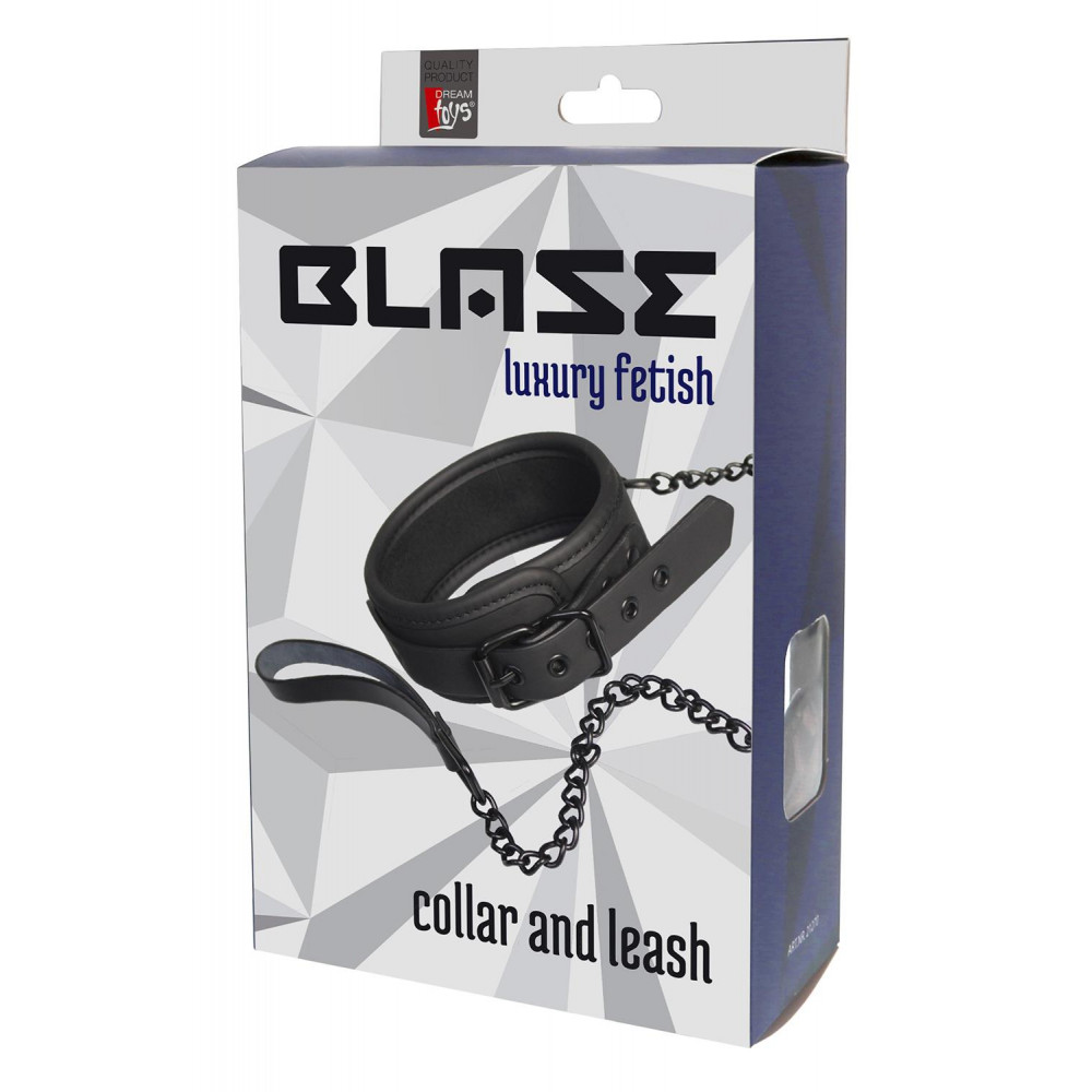 БДСМ игрушки - Ошейник с поводком BLAZE COLLAR AND CHAIN BLACK 3