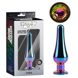 Анальная пробка классическая разноцветная CHISA MATRIX MONT с разноцветным камнем, 11.2 см, Φ3.5 см