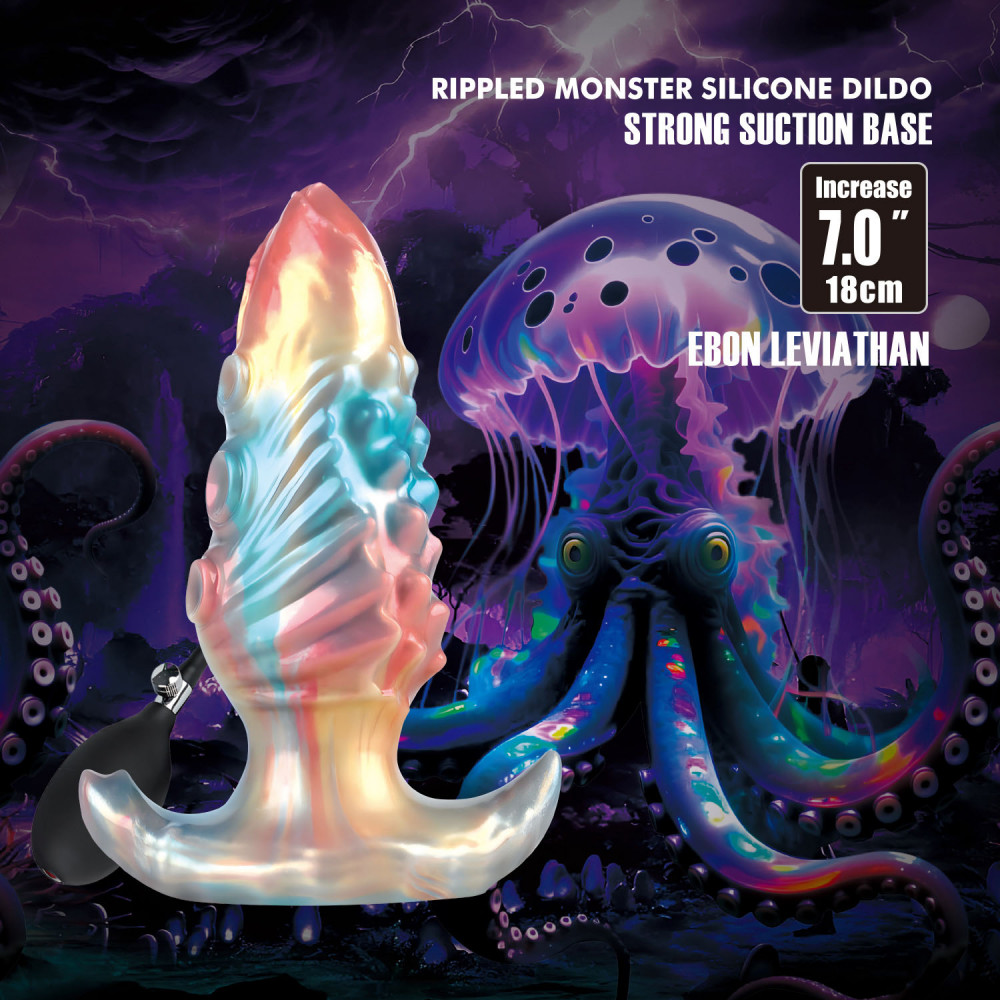  - Анальна пробка Power Monsters Infernal Ebon Leviathan з накачуванням, різнокольорова, 18 см