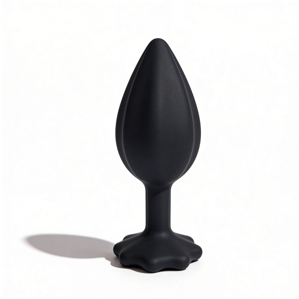 Анальные игрушки без вибрации - Анальная пробка рельефная ALUME, S, черная с белым пушком и сменным прозрачным камнем, 7 х 2,8 см 9