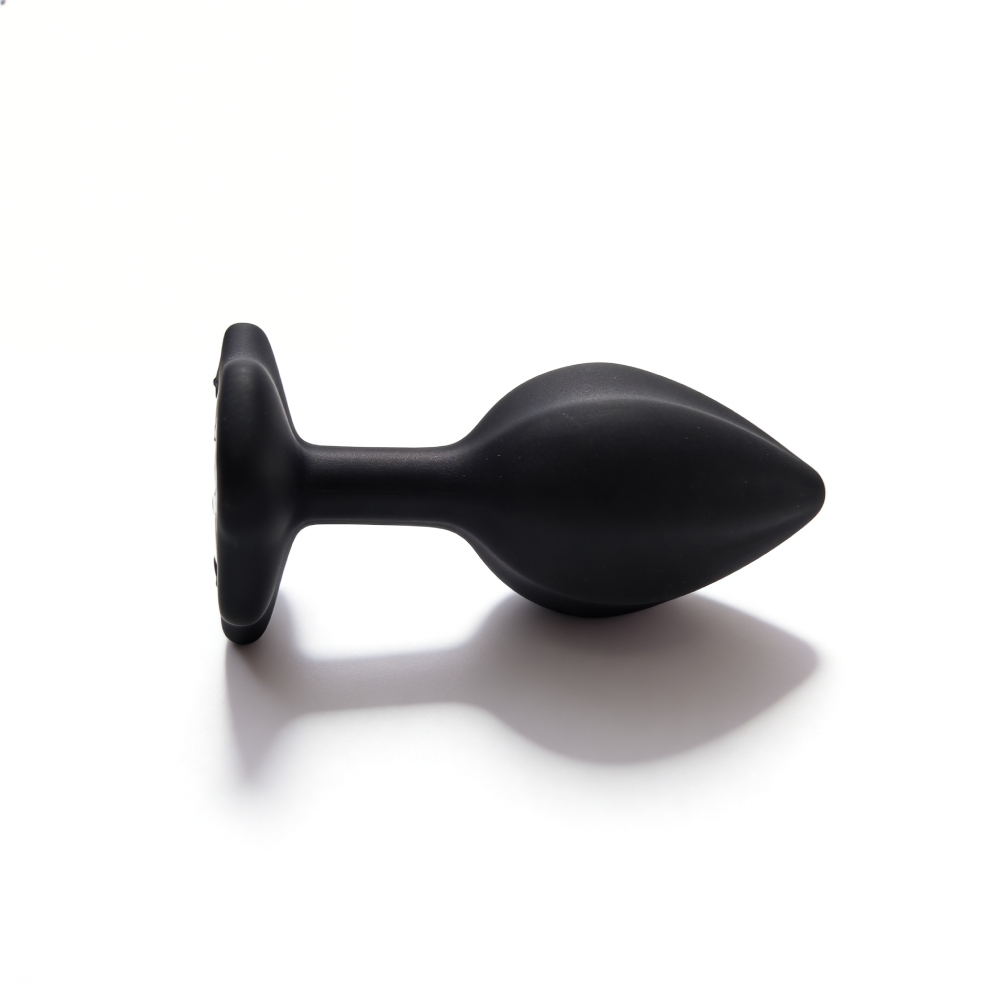 Анальные игрушки без вибрации - Анальная пробка рельефная ALUME, S, черная с белым пушком и сменным прозрачным камнем, 7 х 2,8 см 8