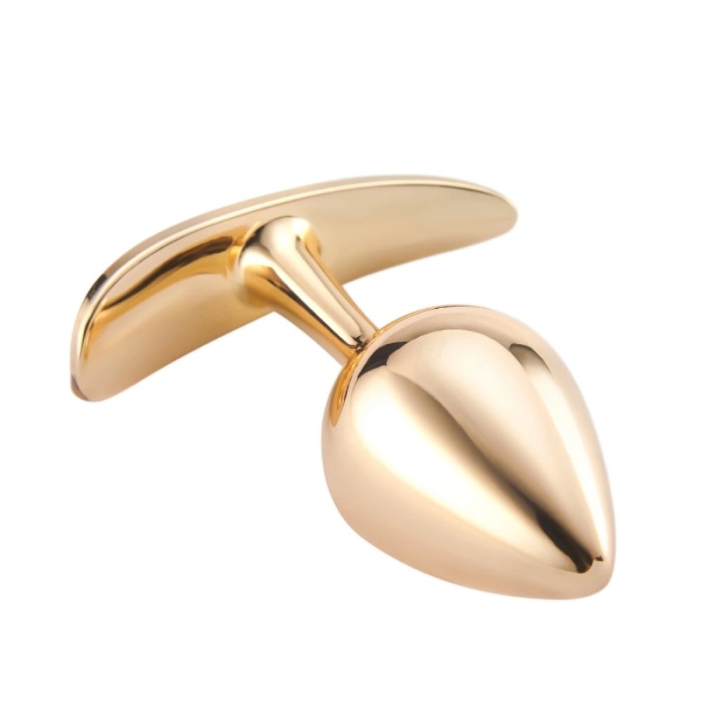 Анальные игрушки без вибрации - Анальная пробка Roomfun с камешком, золотистая, L 3