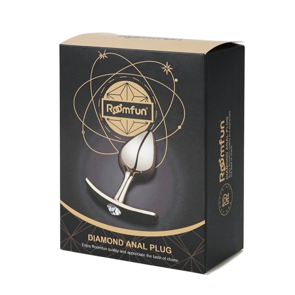 Анальные игрушки без вибрации - Анальная пробка Roomfun с камешком, золотистая, L 9