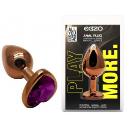 Анальная пробка с кристаллом EGZO - Dark Gold Heart Plug Purple, size S