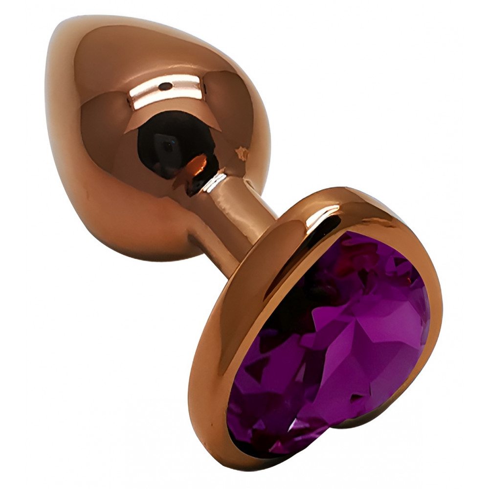 Анальные игрушки без вибрации - Анальная пробка с кристаллом EGZO - Dark Gold Heart Plug Purple, size S 4