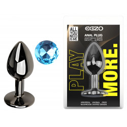 Анальная пробка с кристаллом EGZO - Dark Gray Round Plug Aqua, size S