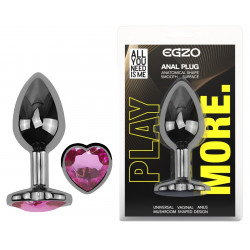 Анальная пробка с кристаллом EGZO - Dark Silver Heart Plug Rose size S