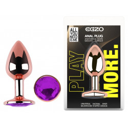 Анальная пробка с кристаллом EGZO - Rose Gold Round Plug Purple size S
