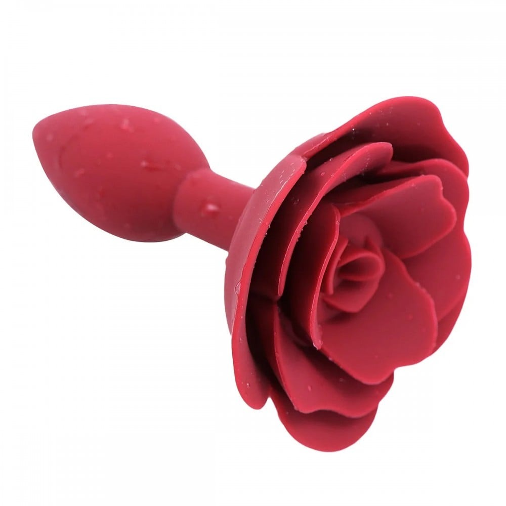 Секс игрушки - Анальная пробка со стоппером в форме розы, силиконовая, бордовая, 7 х 2.7 см