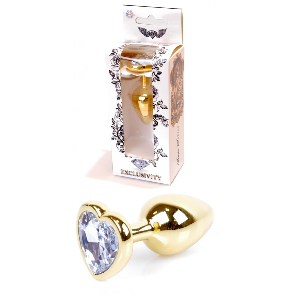 Анальные игрушки - Анальная пробка Boss Series - Jewellery Gold Heart PLUG Clear S, BS6400039
