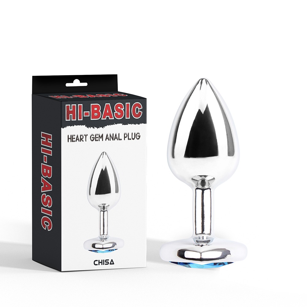 Анальные игрушки без вибрации - Анальная пробка Chisa HI-BASIC с голубым камнем в виде сердца