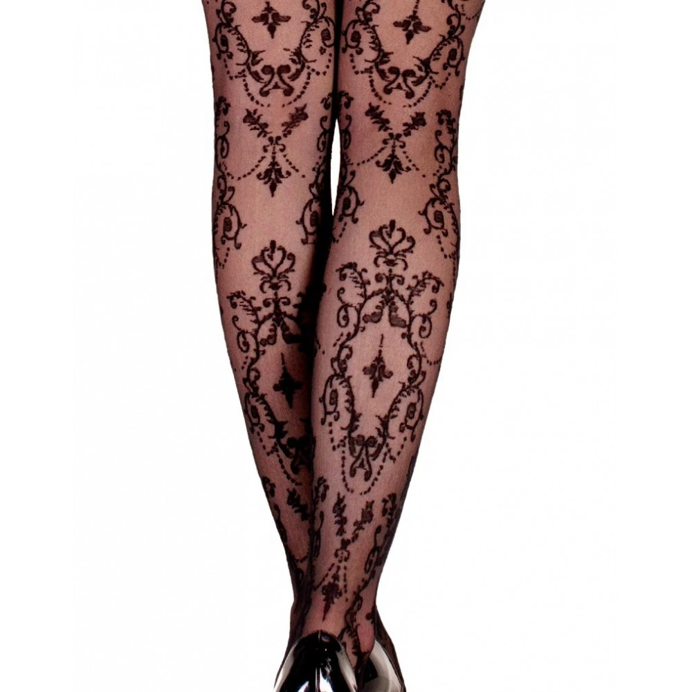 Різне - Панчохи на силіконовій стрічці чорні Ballerina's Secret BS113 з візерунком бароко, по всій довжині, S/M 5