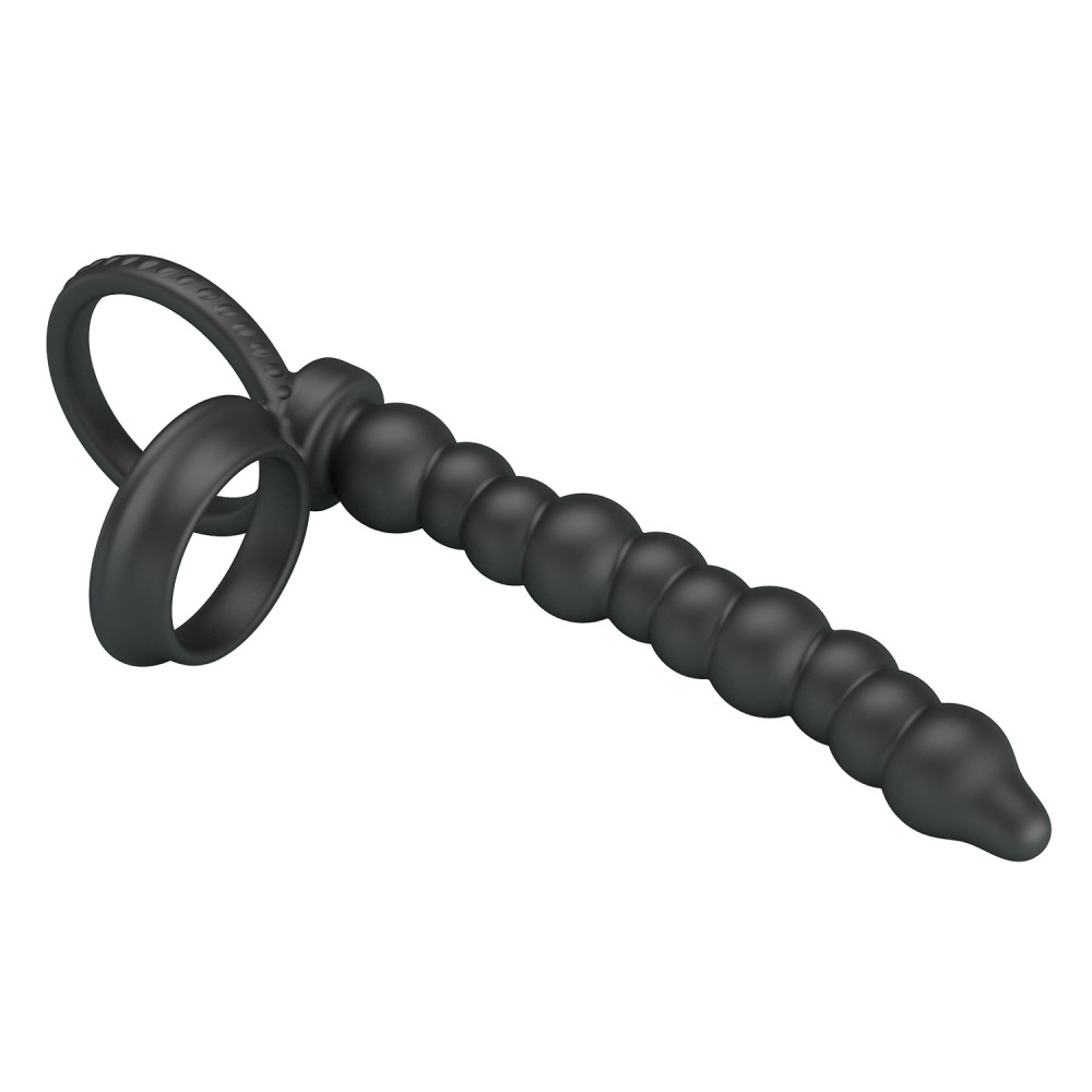Эрекционные кольца без вибрации - Кольцо-насадка Pretty Love Dillion для двойного проникновения, черная, 19 х 2.2 см 4