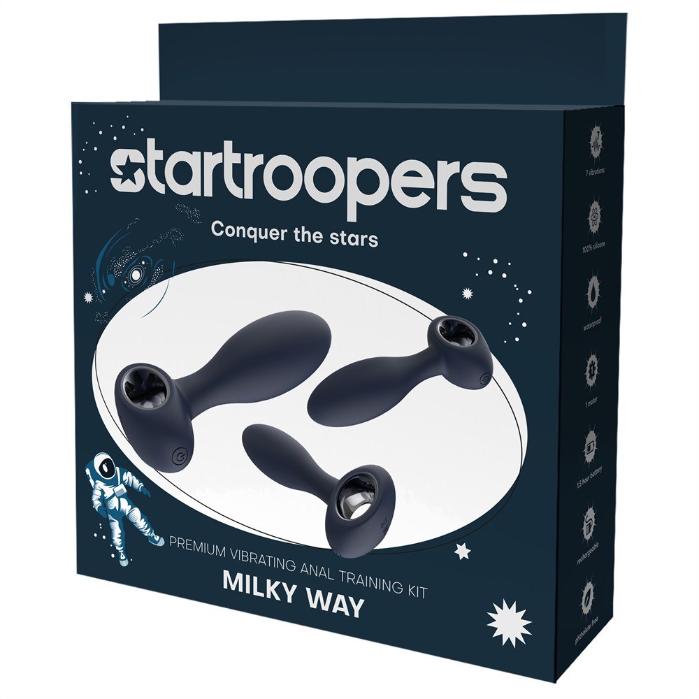 Анальные игрушки с вибрацией - Набор анальных стимуляторов, S, M, L, Dream Toys Startroopers Milky Way, два с вибрацией, синий 1