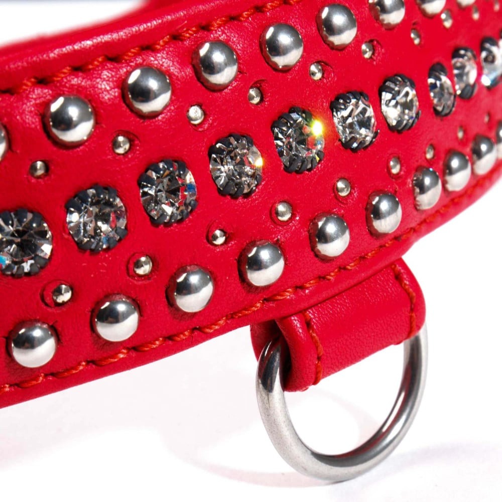 Разное - Ошейник кожаный со стразами DS Fetish красный (Голландия) 1