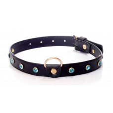 Нашийник зі штучної шкіри з кристалами Fetish Boss Series - Collar Turquoise Crystal, BS3300119