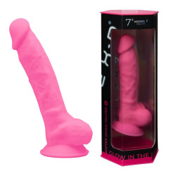 Реалістичний фалоімітатор SILEXD Glow in the Dark, що світиться в темряві, рожевий, 17.6 см