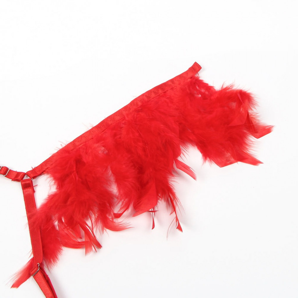 Різне - Комплект білизни Star Night з пір'ям та ланцюжками, червоний (без коробки) 10