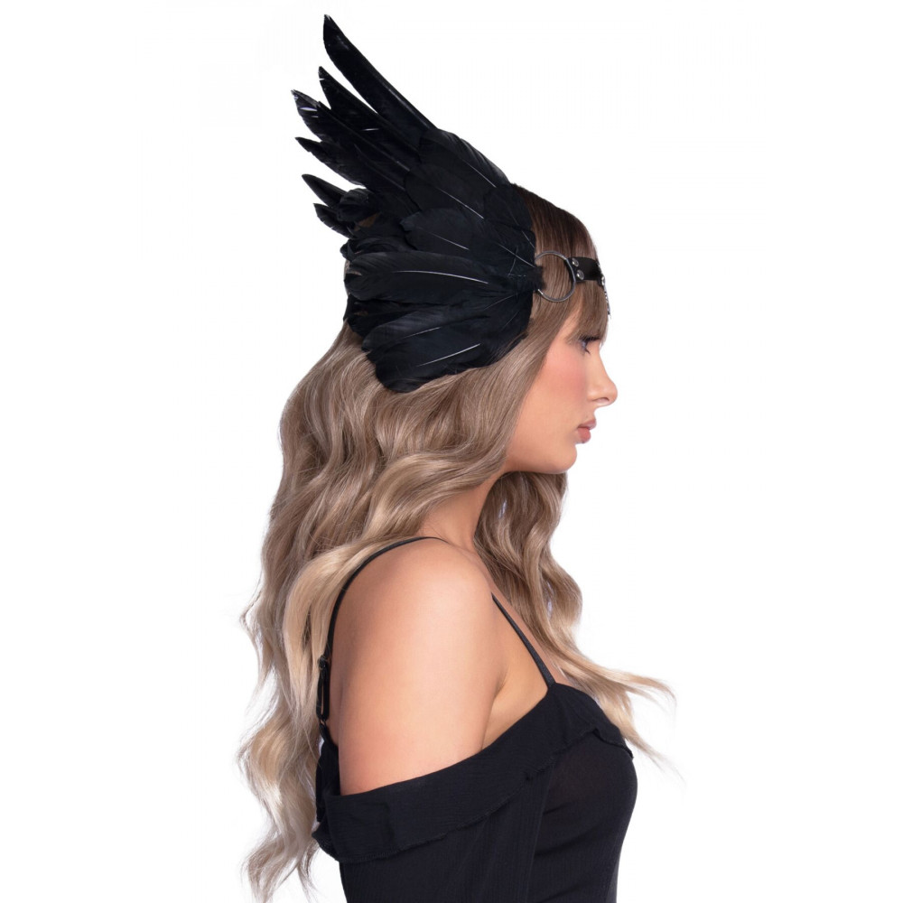 Маски - Повязка на голову с крыльями Leg Avenue Feather headband Black, перья и натуральная кожа 2