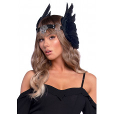 Повязка на голову с крыльями Leg Avenue Feather headband Black, перья и натуральная кожа