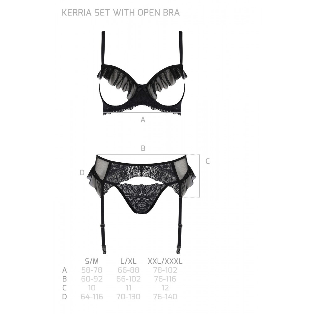 Эротические комплекты - Комплект Passion KERRIA SET WITH OPEN BRA black L/XL - ECO Passion 4