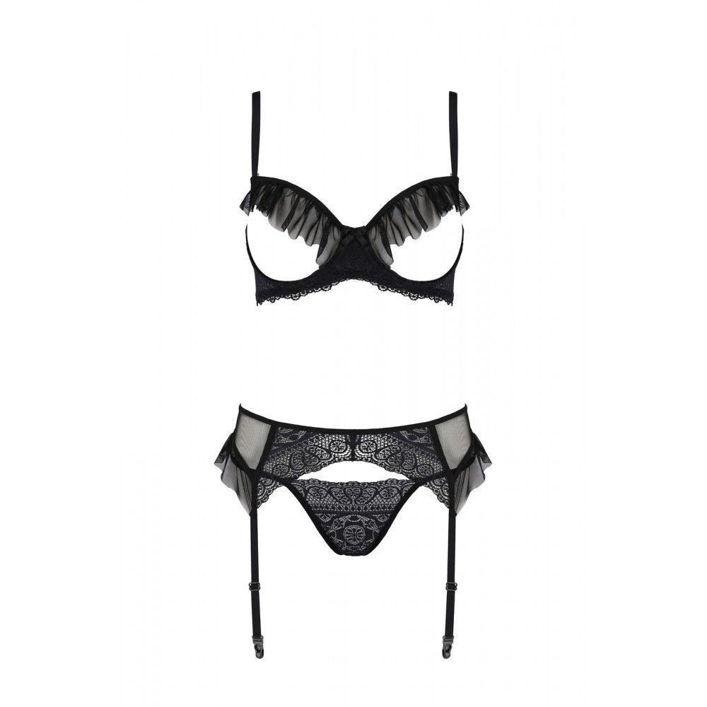 Эротические комплекты - Комплект Passion KERRIA SET WITH OPEN BRA black L/XL - ECO Passion 2