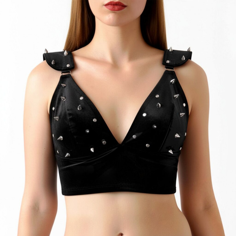  - Ліф з шипами Art of Sex - Mistress, чорний з ефектом мокрого оксамиту, розмір L