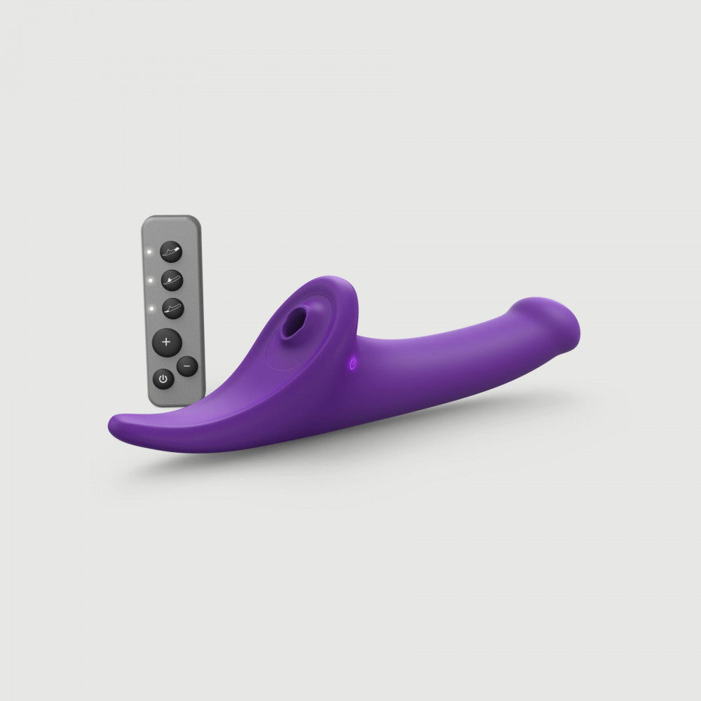 Страпони - Вібронасадка для страпону з вакуумною стимуляцією Strap-On-Me Multi Orgasm Dildo M Purple
