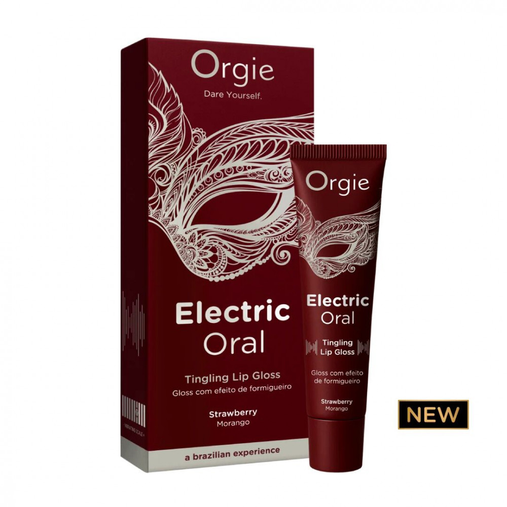 - Виброблеск для губ Orgie Electric Oral Lips Gloss Strawberry 10 мл, с эффектом покалывания