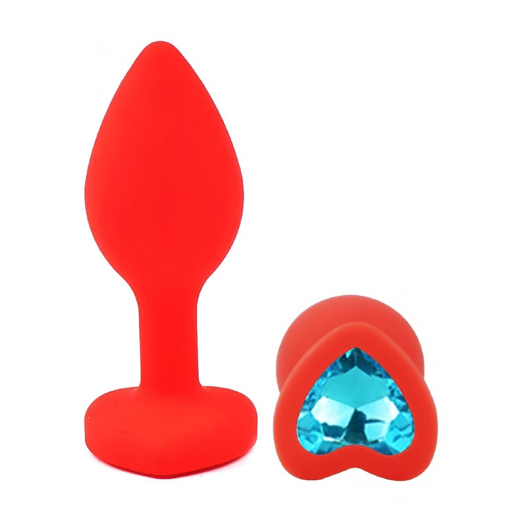 Анальные игрушки без вибрации - Силиконовая анальная пробка EGZO - Silicone Red Heart Plug Aqua, size S 3