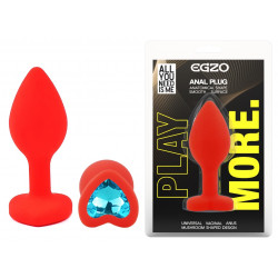 Силиконовая анальная пробка EGZO - Silicone Red Heart Plug Aqua, size S