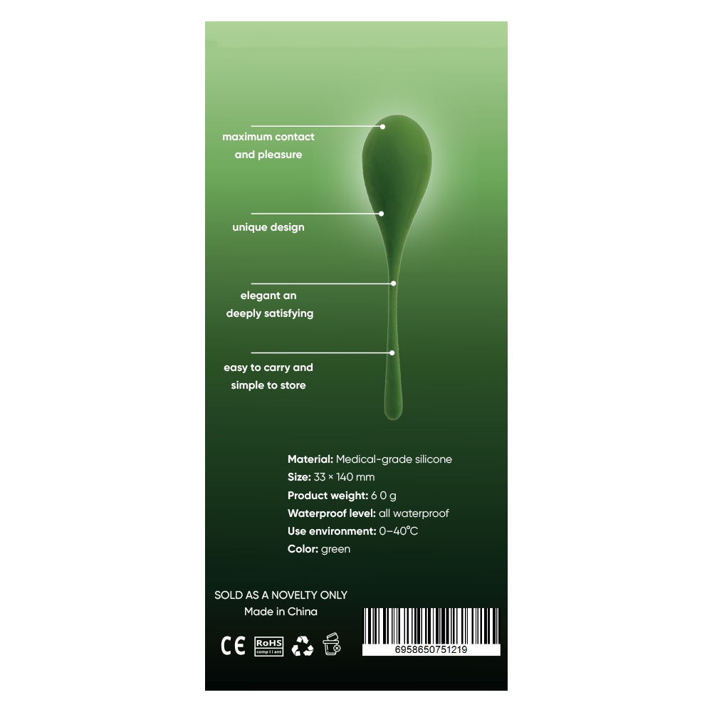 Вагинальные шарики и тренажеры - Вагинальный тренажёр Sweet Em в форме капли, с хвостиком, тёмно-зелёный, 60 г, 3.3 х 14 см 2