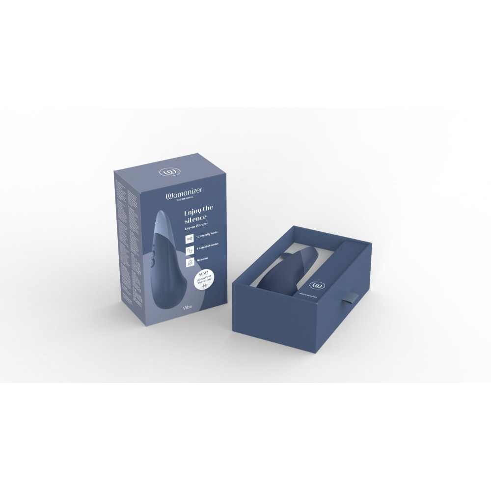Разное - Вибратор для стимуляции клитора бесшумный Womanizer Vibe, темно-синий 13