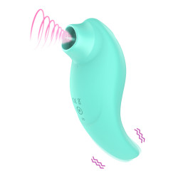 Вибратор с клиторальным стимулятором с язычком Every Night Toys Jen, зелёный, 10 режимов вибрации