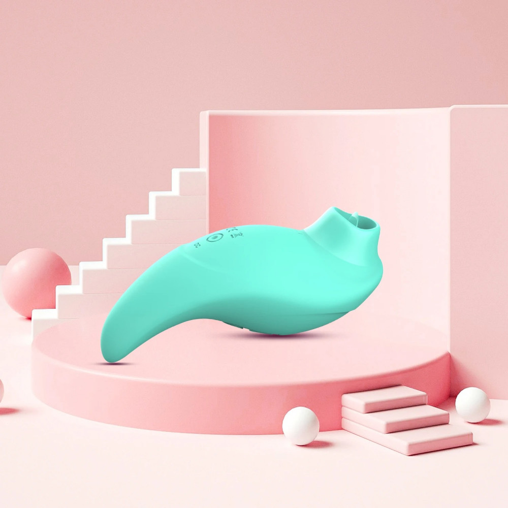 Вібропулі та міні-вібратори - Вібратор із кліторальним стимулятором із язичком Every Night Toys Jen, зелений, 10 режимів вібрації 2