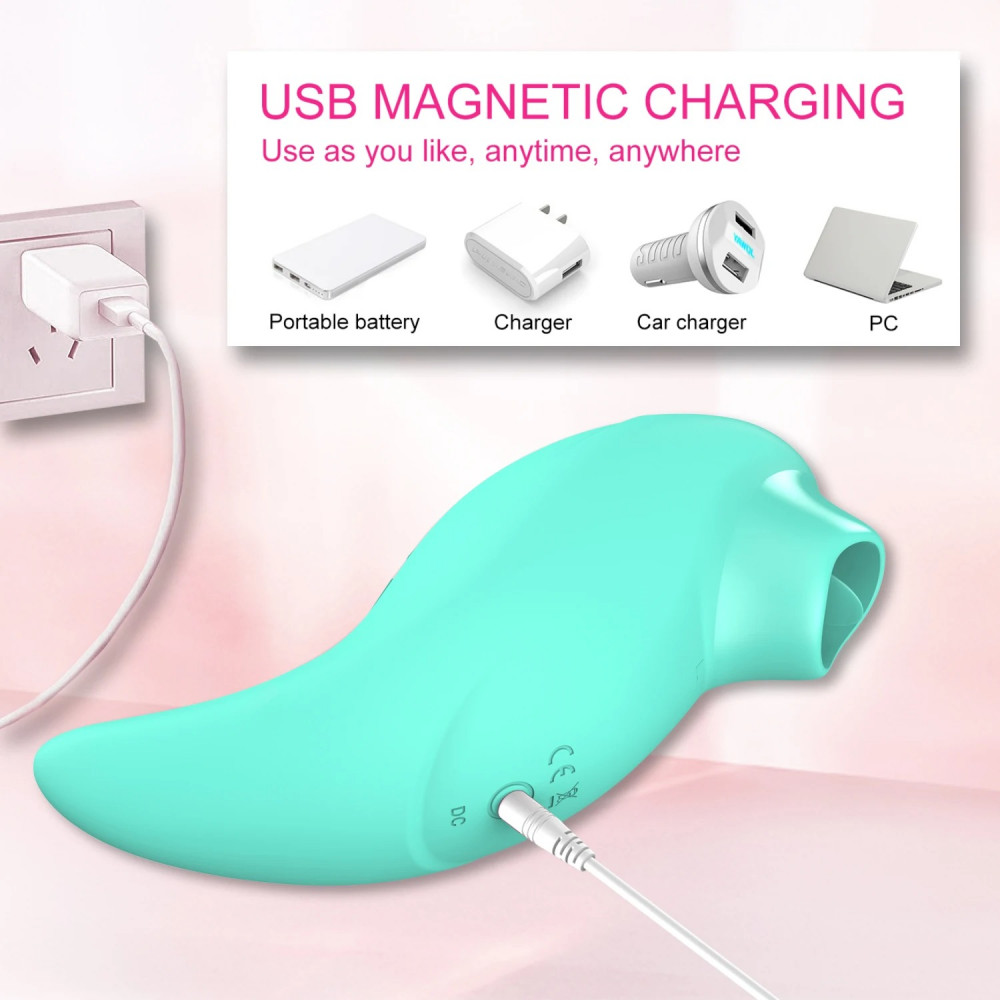 Вібропулі та міні-вібратори - Вібратор із кліторальним стимулятором із язичком Every Night Toys Jen, зелений, 10 режимів вібрації 4