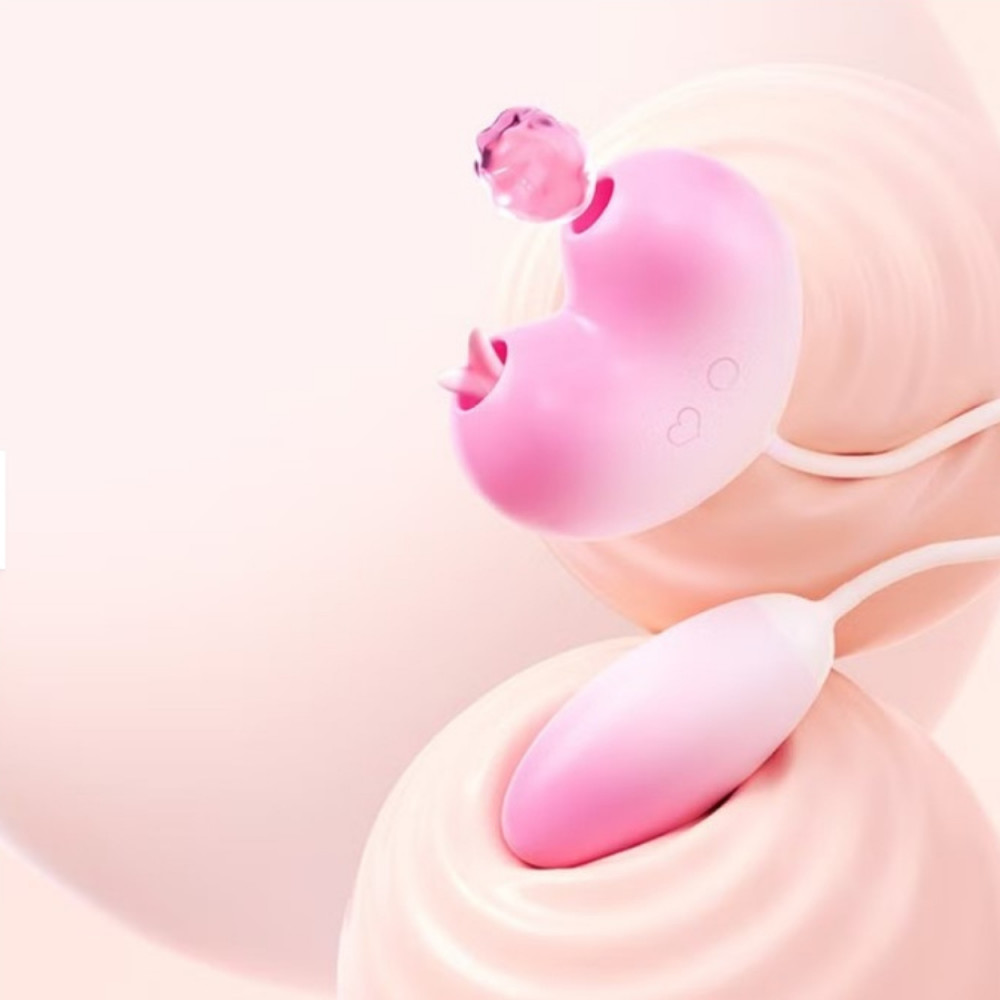  - Віброяйце з вакуумним стимулятором Zemalia Tao Tao Teng та язичком, 3 в 1, + APP, градієнтний рожевий 8